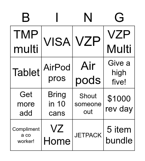 Marysville Bingo Card