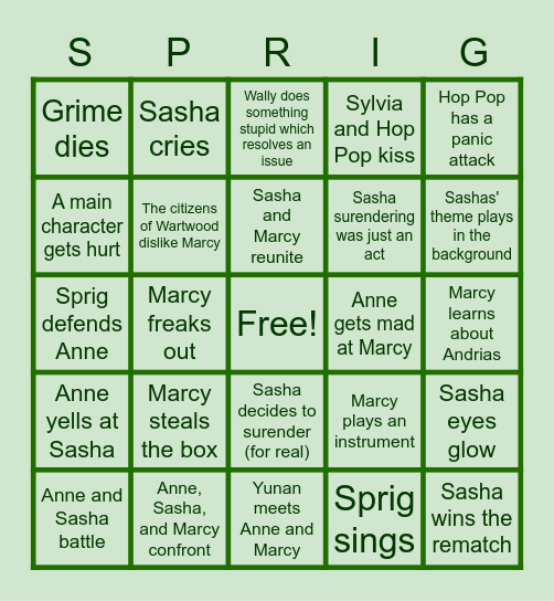 Amphibia S2b Bingo Card