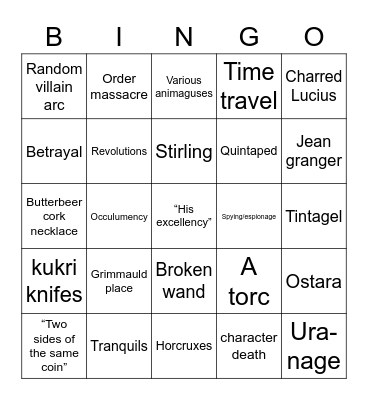 Virago Bingo Card
