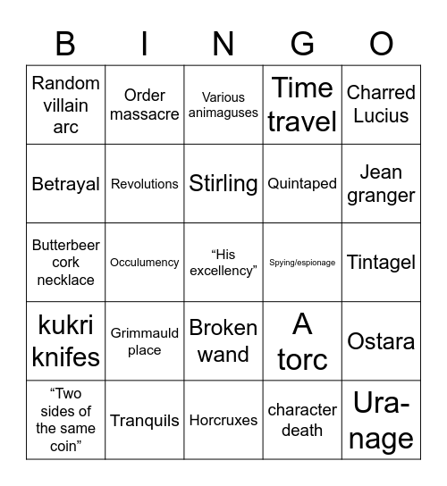 Virago Bingo Card