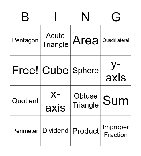 Math Terms! Bingo Card