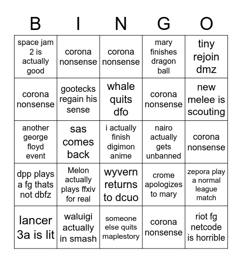 2021 bingo Card