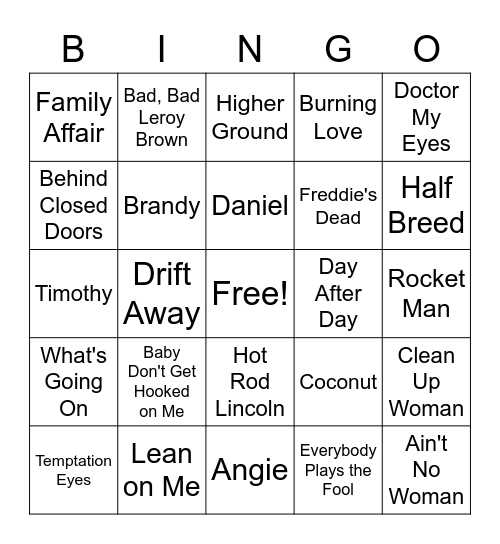 Sounds Of The 70's - Set 2 Bingo Card