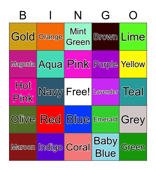 Colors Bingo Card
