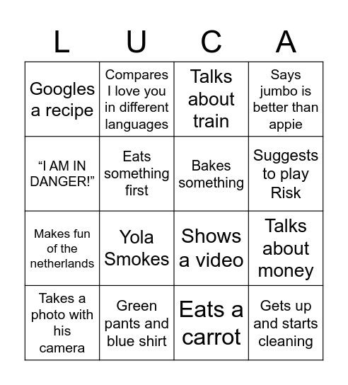 Lucas Bingo Card