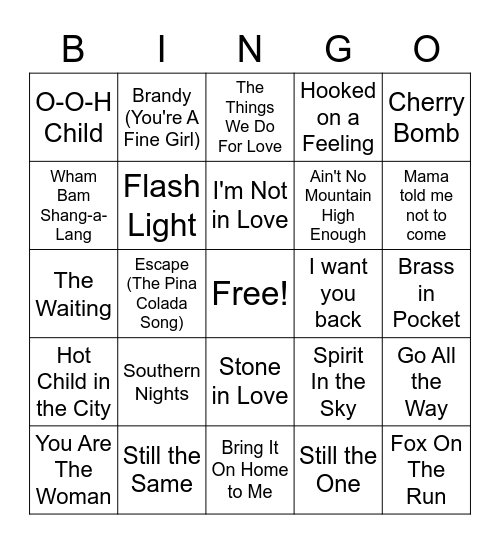 Barry 70's Bingo Card