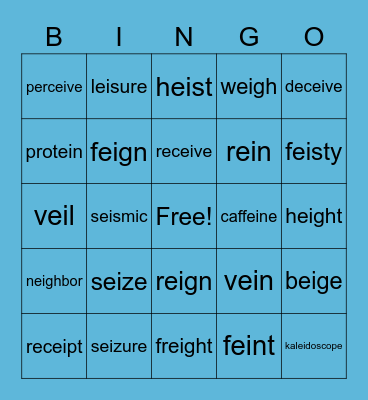 ei (3 sounds) Bingo Card