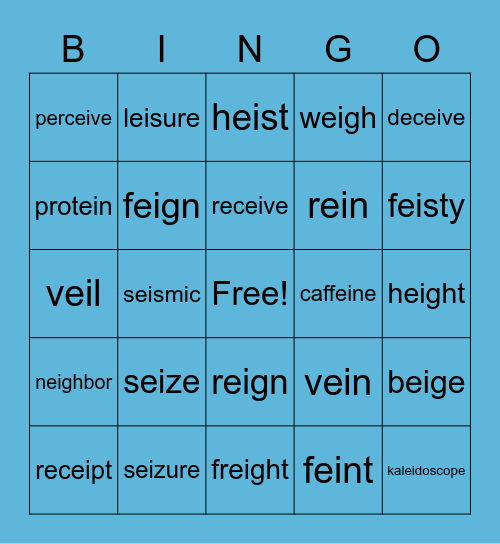 ei (3 sounds) Bingo Card