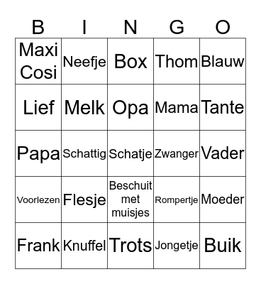 Marieke`s Baby Shower Bingo Card