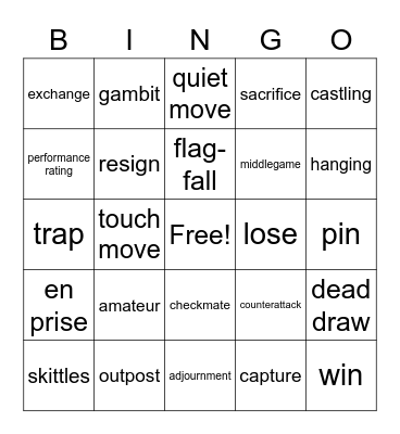 Chess Terms Prompts Bingo Card