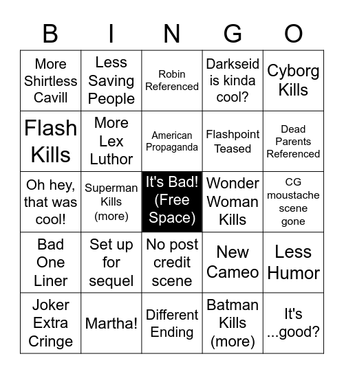Snyder Cut Bingo! Bingo Card