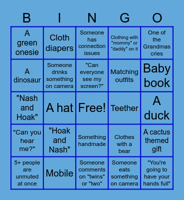 Zoom Baby Shower BINGO Card