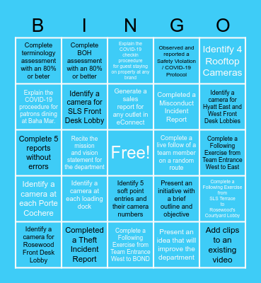 Baha Mar Resort Surveillance Bingo Card