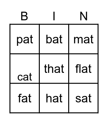 Word Family Bingo Card