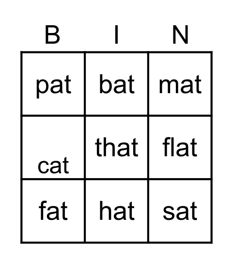 Word Family Bingo Card