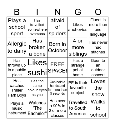 Get To Know You Bingo! Bingo Card