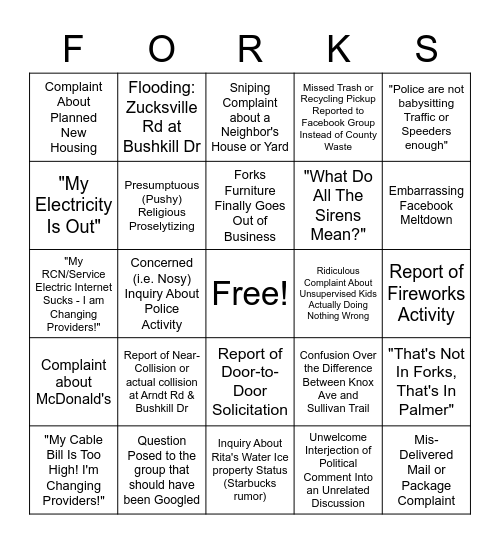 FORKS TOWNSHIP BINGO 2021 EDITION Bingo Card