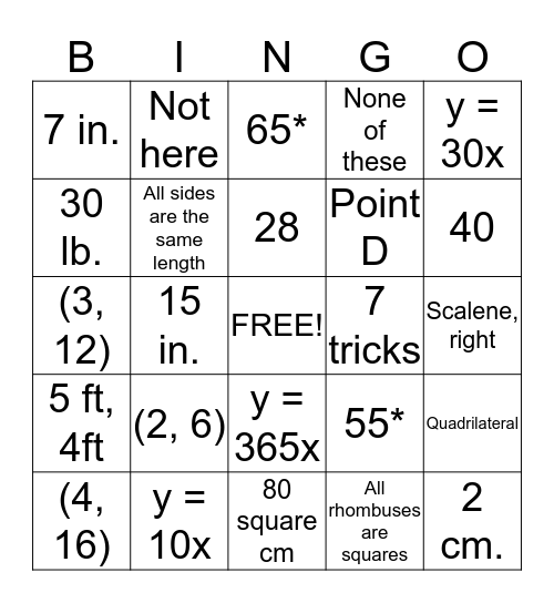 Checkpoint 5 Review Bingo Card