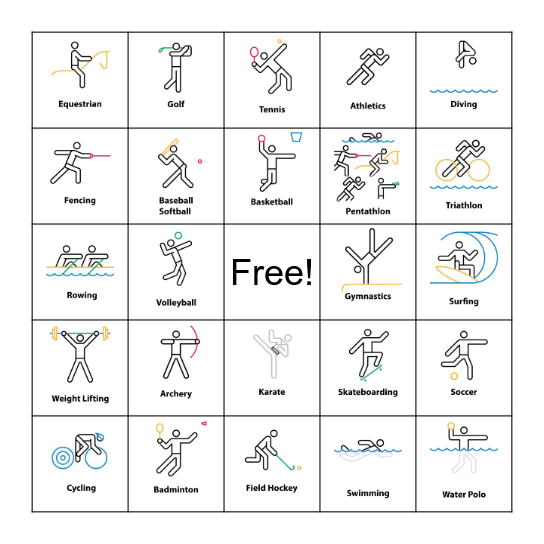 Summer Olympics Bingo Card