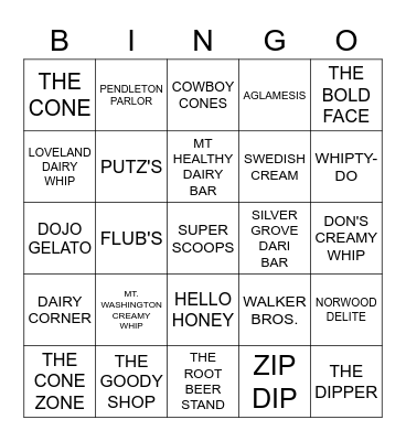 ICE CREAM BINGO Card