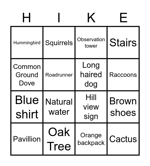 Eisenhower Park Bingo Card