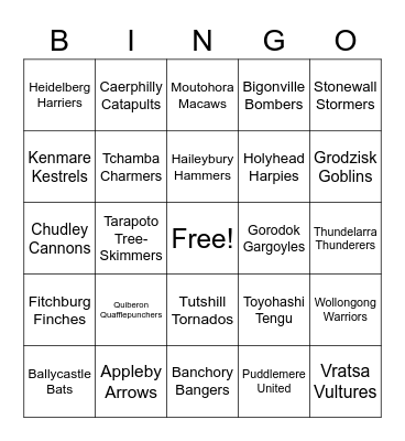 Quidditch Teams Bingo Card