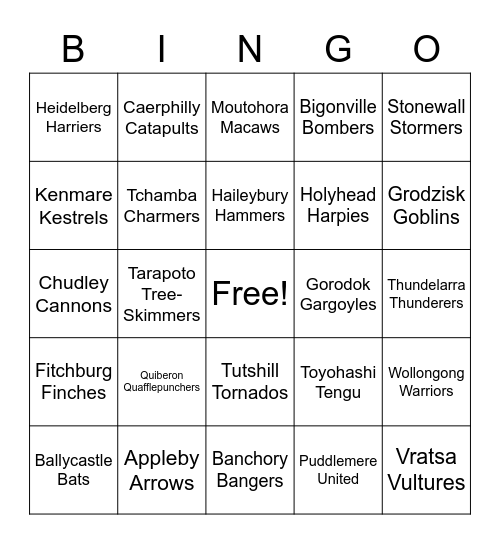 Quidditch Teams Bingo Card
