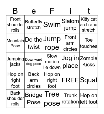 Let's Exercise! Bingo Card
