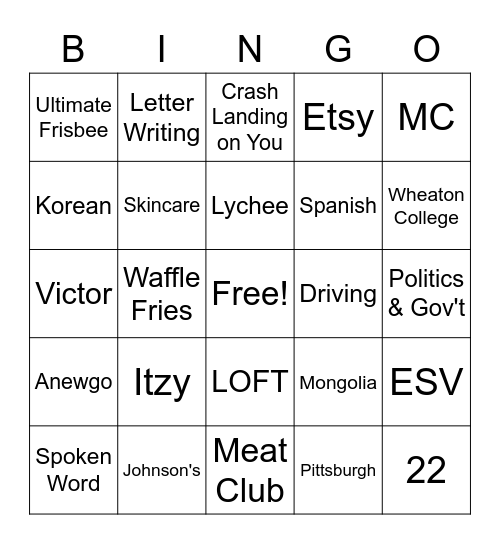 version 2 Bingo Card