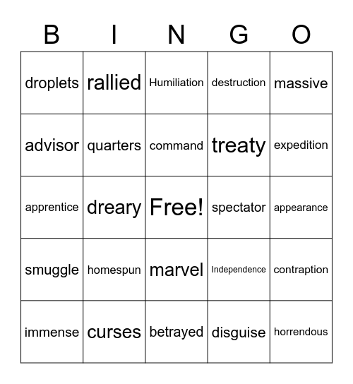 Vocab Bingo Card