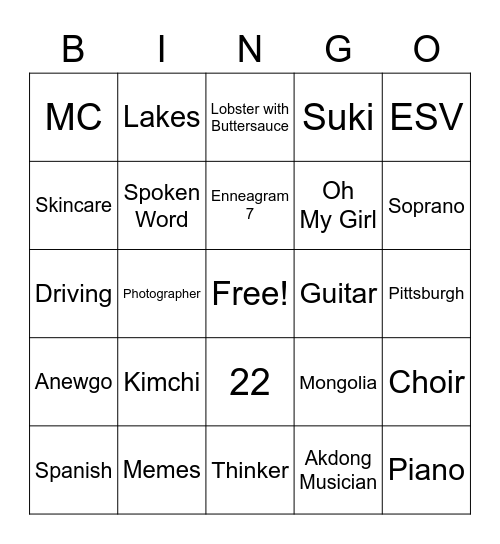 version 3 Bingo Card