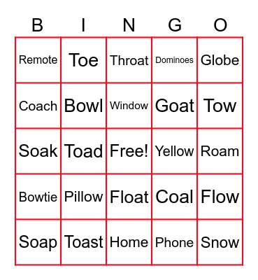 Vowel Teams Bingo Card