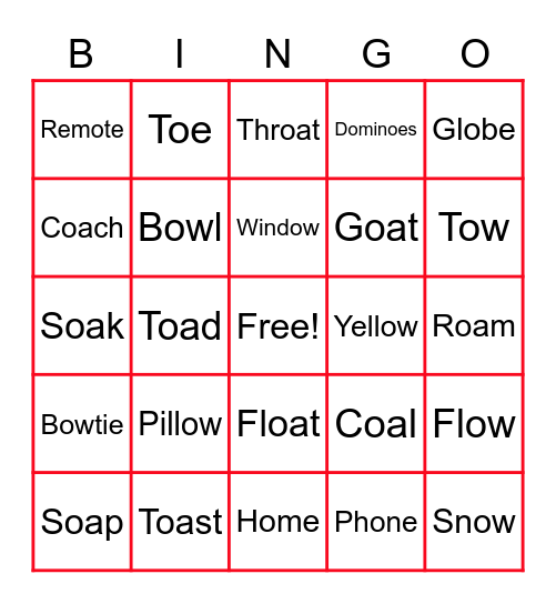 Vowel Teams Bingo Card
