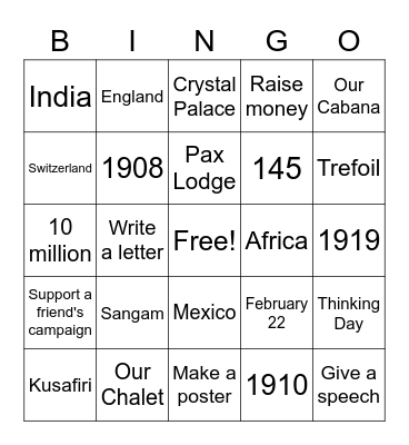 Brownie Bingo Card