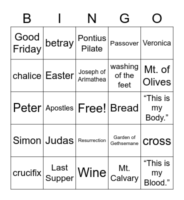 Holy Week Bingo Card