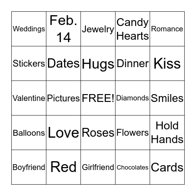 Valentine Day Bingo Card