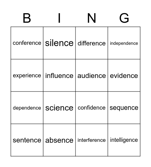 -ence Bingo Card