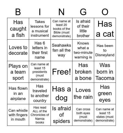 Untitled Bingo Card
