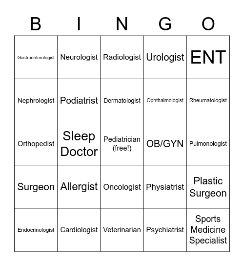 Doctors You've Been To! Bingo Card