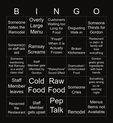 Kitchen Nightmares Bingo but Cooler Bingo Card