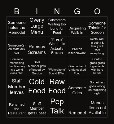Kitchen Nightmares Bingo but Cooler Bingo Card