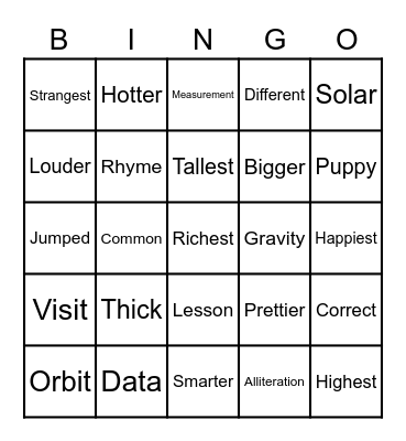 Word Study Week 22 Bingo Card
