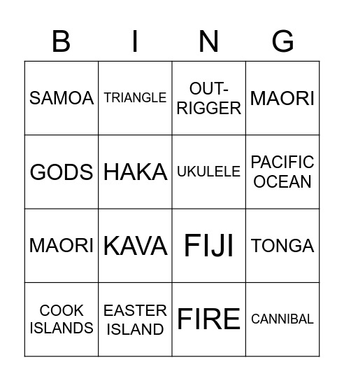 Polynesia Bingo Card