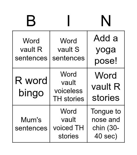 Speech activities bingo Card