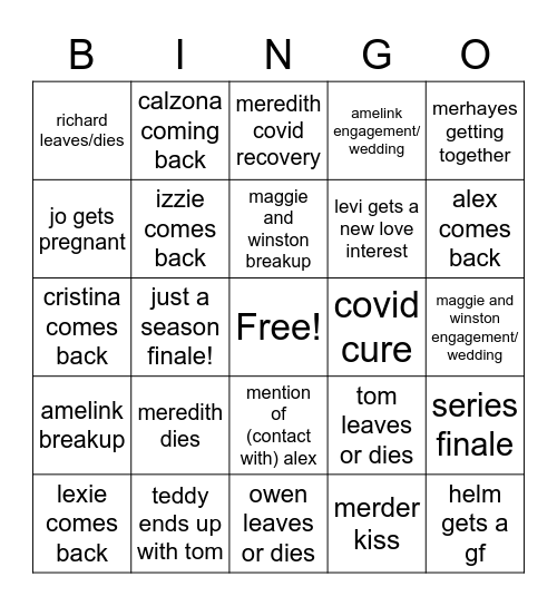 grey’s s17b Bingo Card