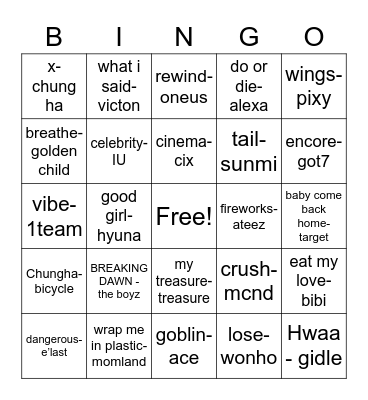 @sugahoney0613 Bingo Card