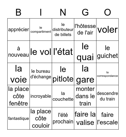 Les Voyages/ PA ch 7  Bingo Card