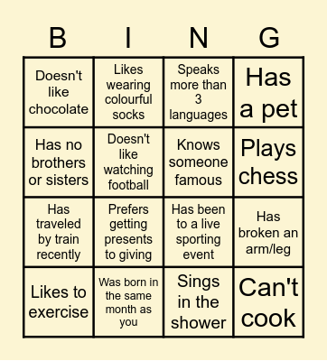 Find someone who Bingo Card