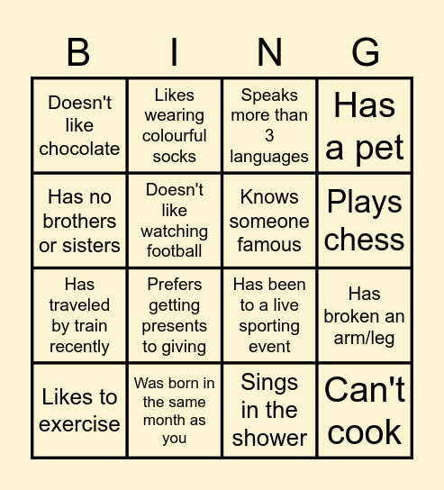 Find someone who Bingo Card