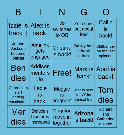 Season 17 Greys Bingo! Bingo Card